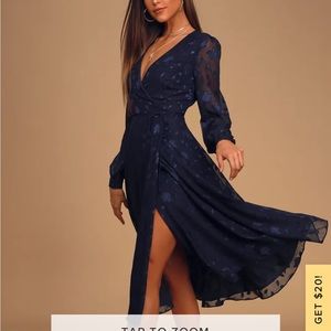 NWT lulus Evening of Elegance Navy Blue Floral wrap midi dress